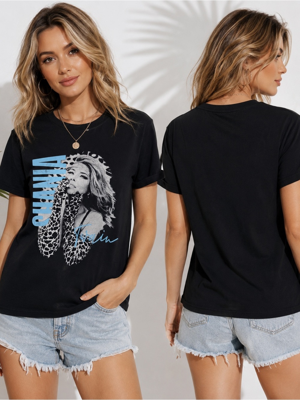 Shania Twain Graphic Band Tee Black Leopard Print T-Shirt Size M